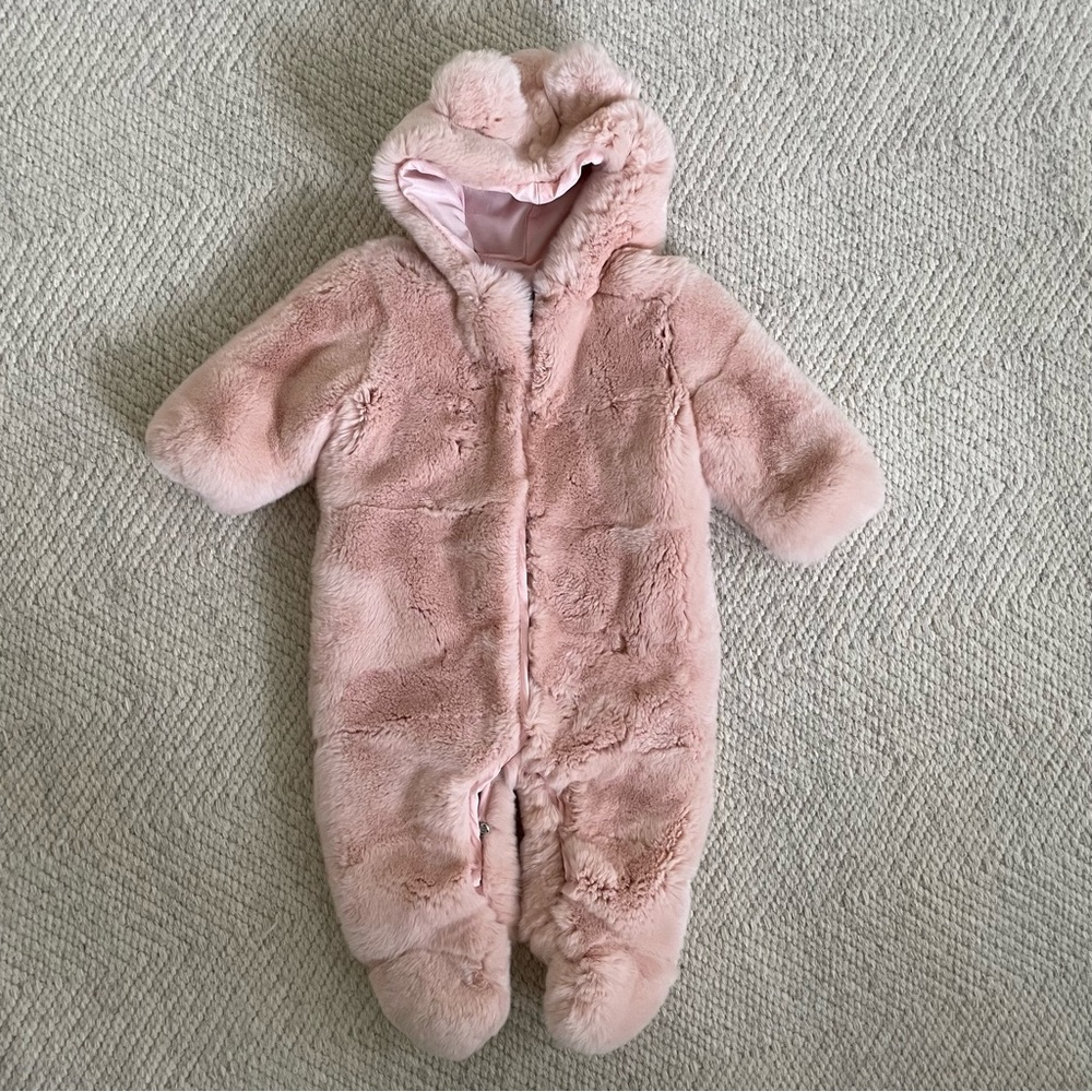 Genuine Fur Pink Baby Snowsuit 3M